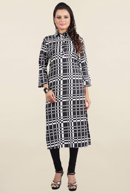 Jashn Black Checks Crepe Kurta Jashn Black Checks Crepe Kurta