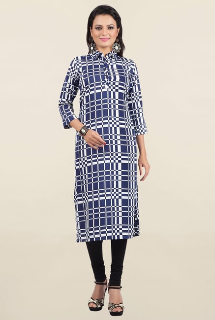 Jashn Navy Checks Crepe Kurta Jashn Navy Checks Crepe Kurta
