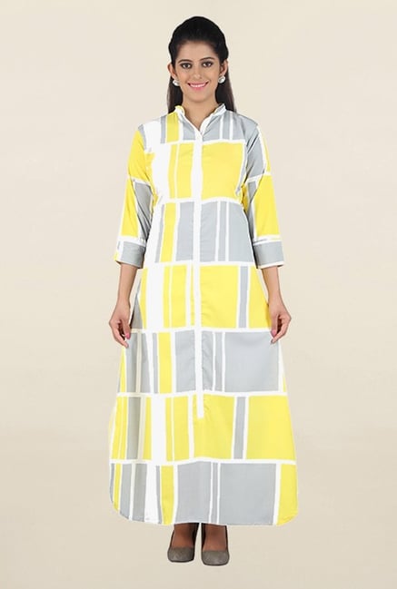 Jashn Yellow & Grey Checks Crepe Kurta Jashn Yellow & Grey Checks Crepe Kurta