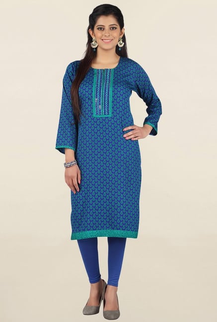 Jashn Blue Printed Crepe Kurta Jashn Blue Printed Crepe Kurta