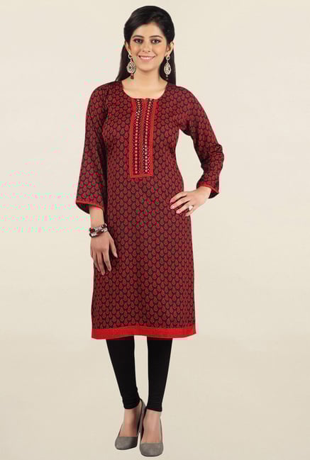 Jashn Red Printed Crepe Kurta Jashn Red Printed Crepe Kurta