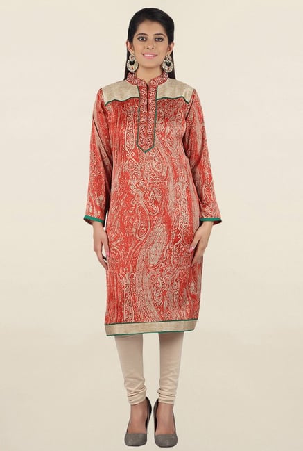 Jashn Rust & Beige Printed Crepe Kurta Jashn Rust & Beige Printed Crepe Kurta