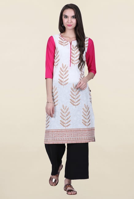 Juniper Pink & White Printed Kurta Juniper Pink & White Printed Kurta