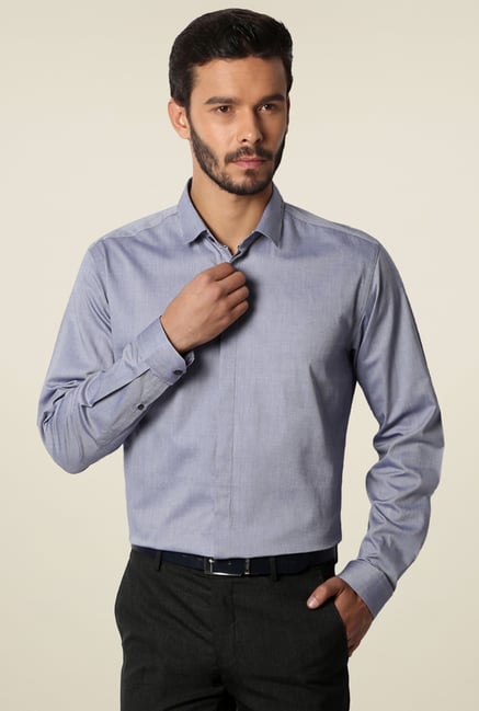 Van Heusen Stone Blue Slim Fit Solid Shirt Van Heusen Stone Blue Slim Fit Solid Shirt