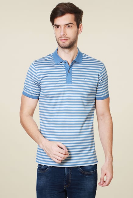 Van Heusen Steel Blue Striped Half Sleeves Polo T-Shirt Van Heusen Steel Blue Striped Half Sleeves Polo T-Shirt