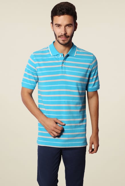 Van Heusen Turquoise Striped Half Sleeves T-Shirt Van Heusen Turquoise Striped Half Sleeves T-Shirt