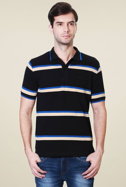 Van Heusen Black Striped Cotton Polo T-Shirt Van Heusen Black Striped Cotton Polo T-Shirt