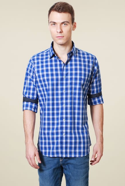 Van Heusen Royal Blue Checks Slim Fit Shirt Van Heusen Royal Blue Checks Slim Fit Shirt