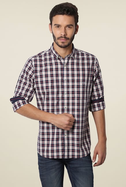 Van Heusen Navy Button Down Collar Checks Shirt Van Heusen Navy Button Down Collar Checks Shirt