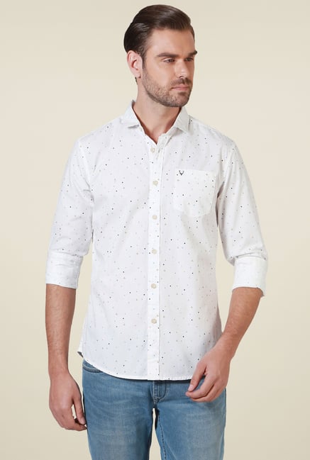 Allen Solly White Comfort Fit Printed Cotton Shirt Allen Solly White Comfort Fit Printed Cotton Shirt