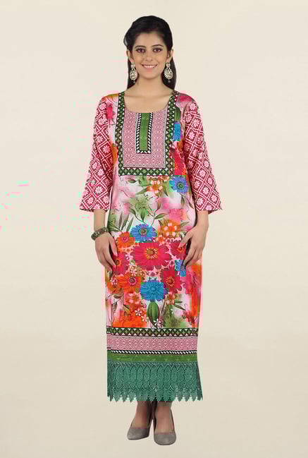 Jashn Multicolor Floral Print Cotton Kurta Jashn Multicolor Floral Print Cotton Kurta