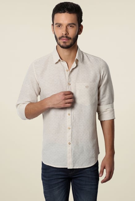 Van Heusen Beige Cotton Slim Fit Shirt Van Heusen Beige Cotton Slim Fit Shirt