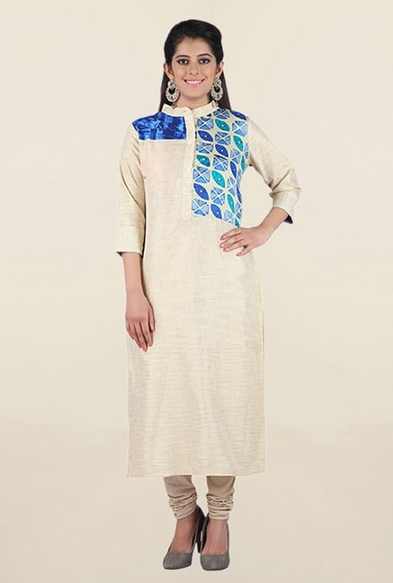 Jashn Off White & Blue Textured Linen Kurta Jashn Off White & Blue Textured Linen Kurta