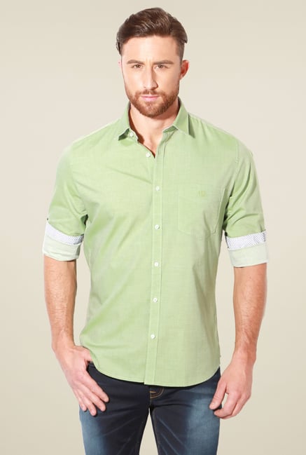 Van Heusen Green Cotton Solid Shirt Van Heusen Green Cotton Solid Shirt