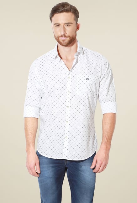 Van Heusen White Printed Full Sleeves Slim Fit Shirt Van Heusen White Printed Full Sleeves Slim Fit Shirt