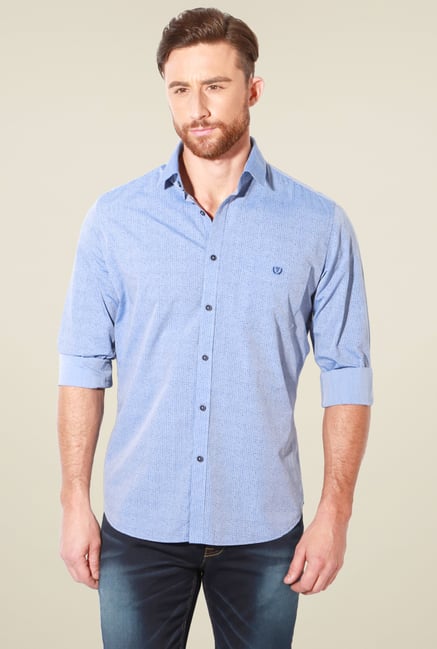 Van Heusen Light Blue Printed Full Sleeves Cotton Shirt Van Heusen Light Blue Printed Full Sleeves Cotton Shirt