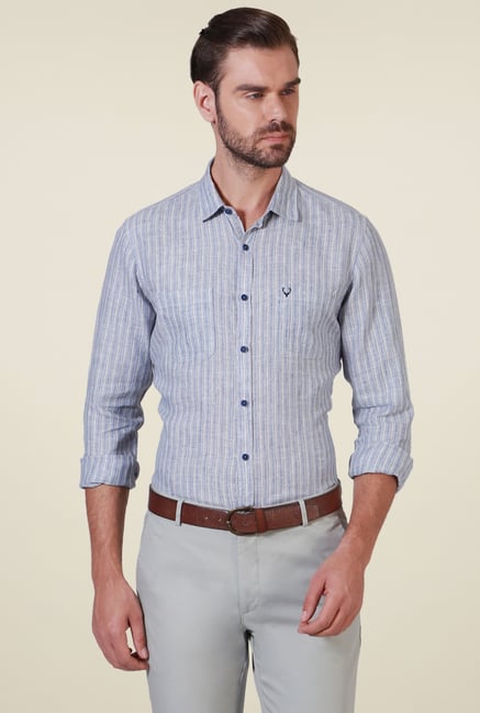 Allen Solly Grey Striped Linen Shirt Allen Solly Grey Striped Linen Shirt