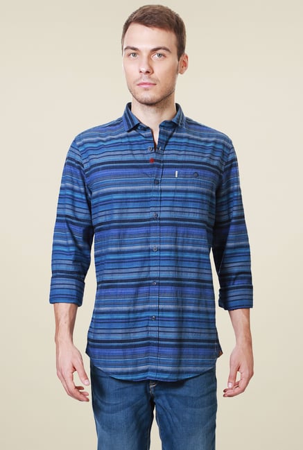 Allen Solly Dark Blue Striped Comfort Fit Shirt Allen Solly Dark Blue Striped Comfort Fit Shirt