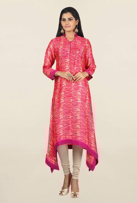 Jashn Pink Printed Satin Kurta Jashn Pink Printed Satin Kurta