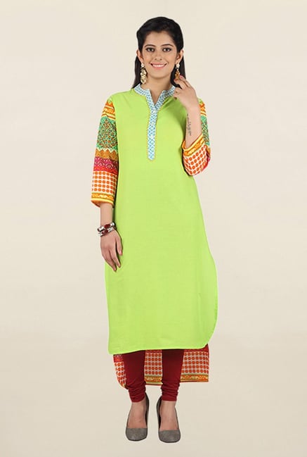 Jashn Lime Solid Cotton Kurta Jashn Lime Solid Cotton Kurta
