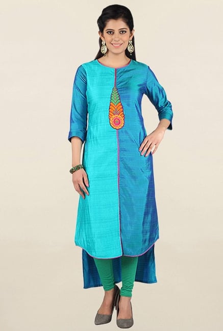 Jashn Blue Embroidered Tussar Silk Kurta Jashn Blue Embroidered Tussar Silk Kurta
