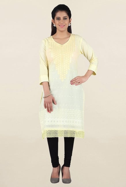 Jashn Yellow Embroidered Cotton Kurta Jashn Yellow Embroidered Cotton Kurta