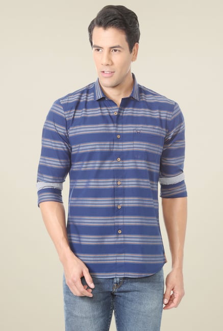 Allen Solly Dark Blue Striped Cotton Shirt Allen Solly Dark Blue Striped Cotton Shirt