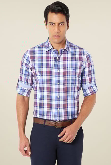 Van Heusen Blue & White Full Sleeves Checks Cotton Shirt Van Heusen Blue & White Full Sleeves Checks Cotton Shirt
