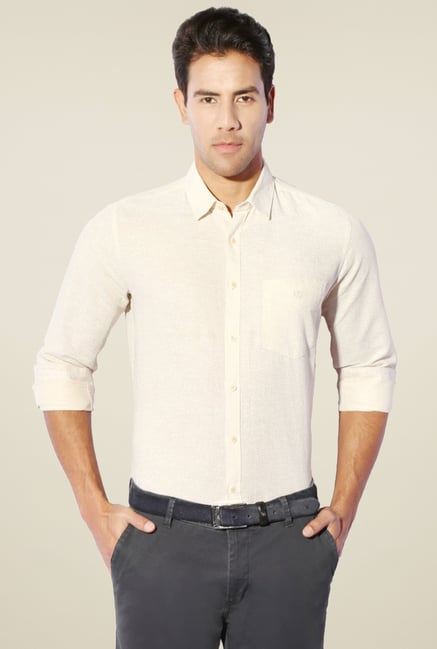 Van Heusen Cream Printed Linen Blend Shirt Van Heusen Cream Printed Linen Blend Shirt