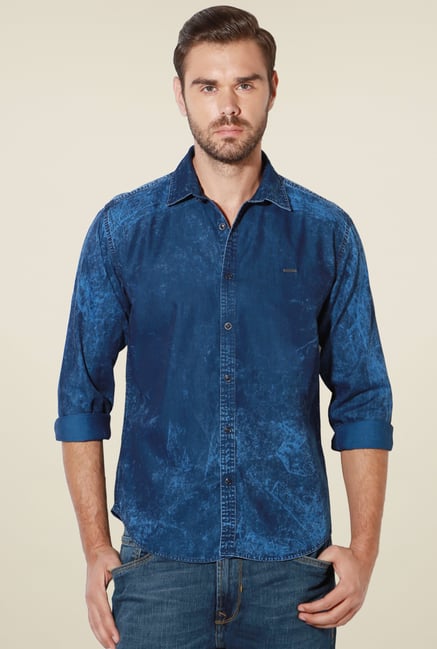 Van Heusen Dark Blue Slim Fit Cotton Shirt Van Heusen Dark Blue Slim Fit Cotton Shirt