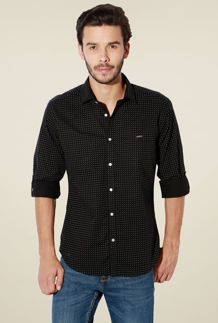 Van Heusen Black Slim Fit Printed Cotton Shirt Van Heusen Black Slim Fit Printed Cotton Shirt