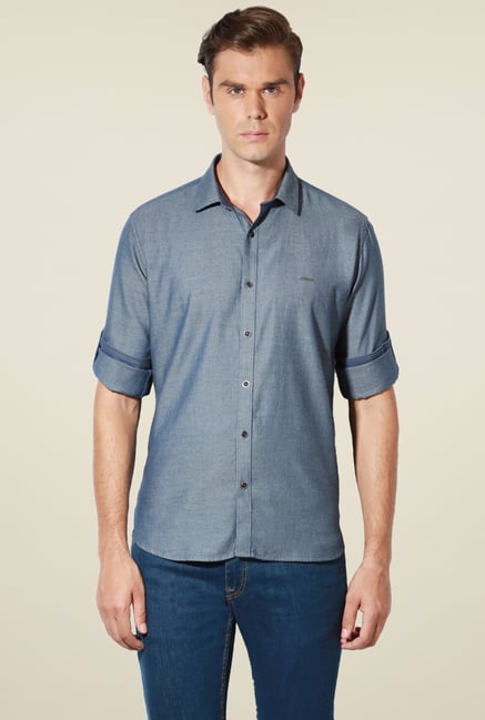 Van Heusen Stone Blue Full Sleeves Cotton Shirt Van Heusen Stone Blue Full Sleeves Cotton Shirt