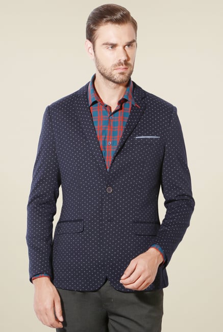Van Heusen Navy Printed Slim Fit Blazer Van Heusen Navy Printed Slim Fit Blazer