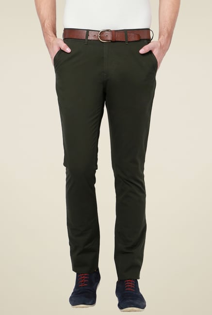 Van Heusen Olive Mid Rise Cotton Slim Fit Trousers Van Heusen Olive Mid Rise Cotton Slim Fit Trousers