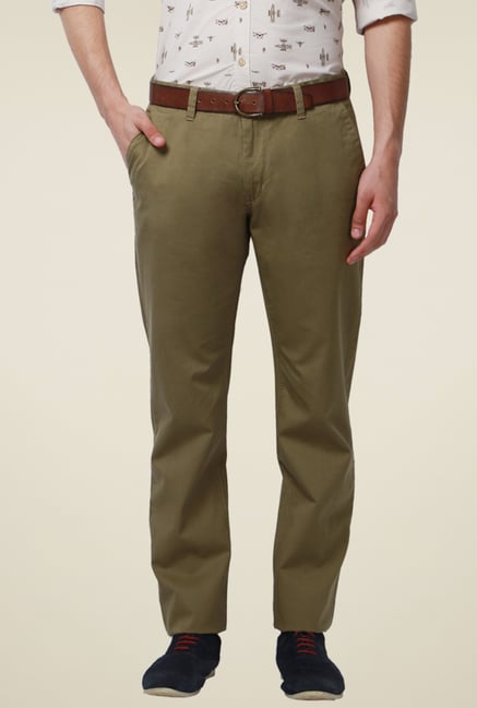 Van Heusen Olive Mid Rise Slim Fit Cotton Trousers Van Heusen Olive Mid Rise Slim Fit Cotton Trousers