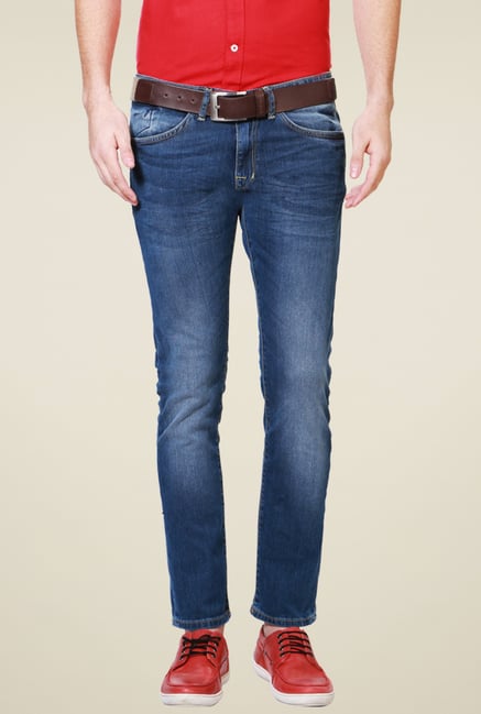 Allen Solly Blue Lightly Washed Cotton Jeans Allen Solly Blue Lightly Washed Cotton Jeans