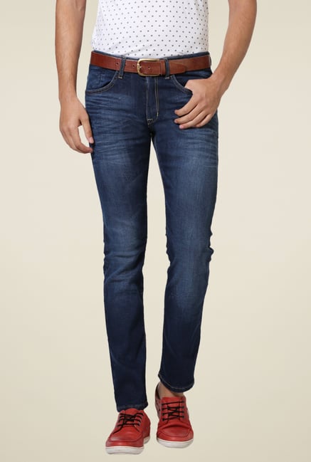 Allen Solly Dark Blue Lightly Washed Slim Fit Jeans Allen Solly Dark Blue Lightly Washed Slim Fit Jeans