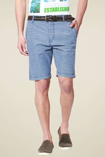 People Blue & White Printed Regular Fit Shorts People Blue & White Printed Regular Fit Shorts