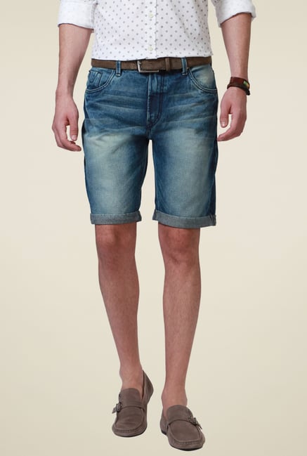 People Blue Slim Fit Cotton Shorts People Blue Slim Fit Cotton Shorts