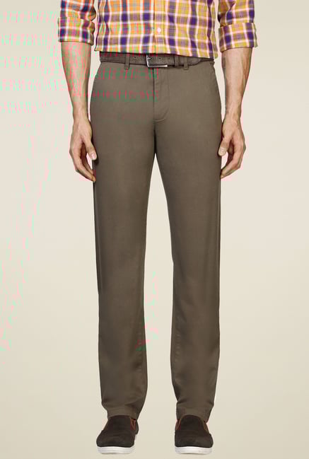 Van Heusen Brown Slim Fit Mid Rise Trousers Van Heusen Brown Slim Fit Mid Rise Trousers