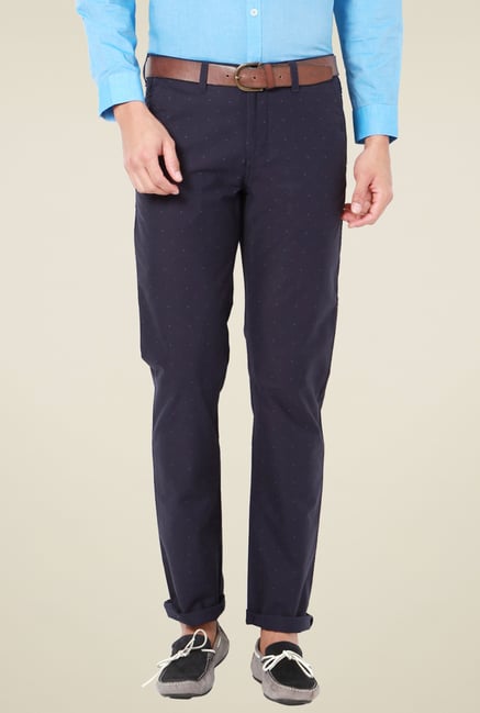 Van Heusen Navy Printed Cotton Trousers Van Heusen Navy Printed Cotton Trousers