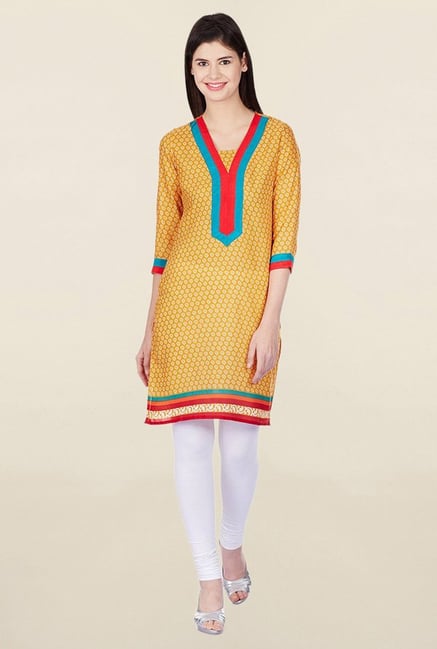 Jaipur Kurti Yellow Printed Polyester Kurti Jaipur Kurti Yellow Printed Polyester Kurti