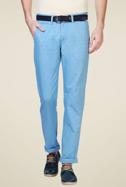 Van Heusen Sky Blue Slim Fit Mid Rise Trousers Van Heusen Sky Blue Slim Fit Mid Rise Trousers