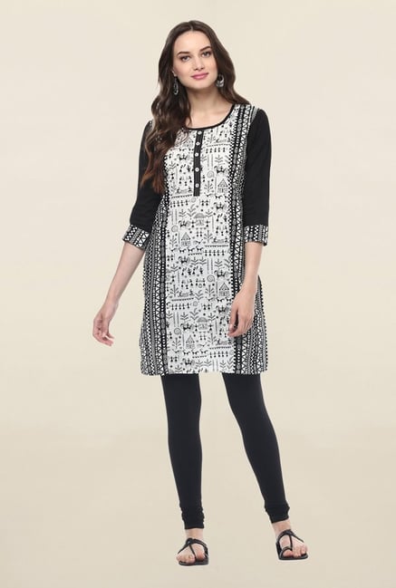 Jaipur Kurti Off White & Black Printed Cotton Kurti Jaipur Kurti Off White & Black Printed Cotton Kurti