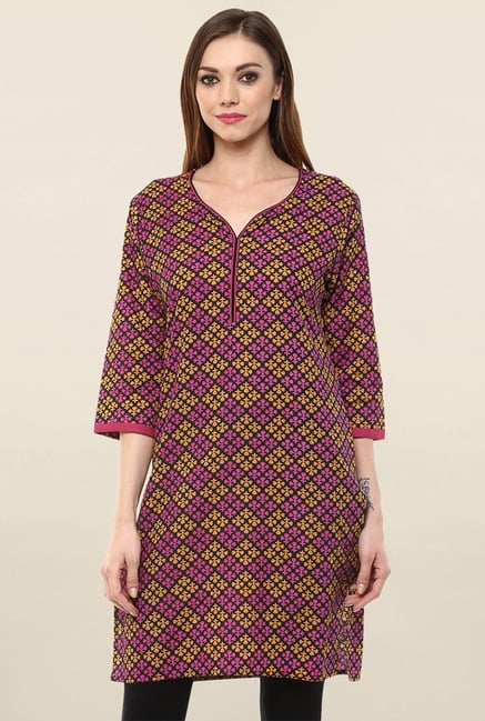 Jaipur Kurti Pink & Yellow Printed Cotton Kurti Jaipur Kurti Pink & Yellow Printed Cotton Kurti