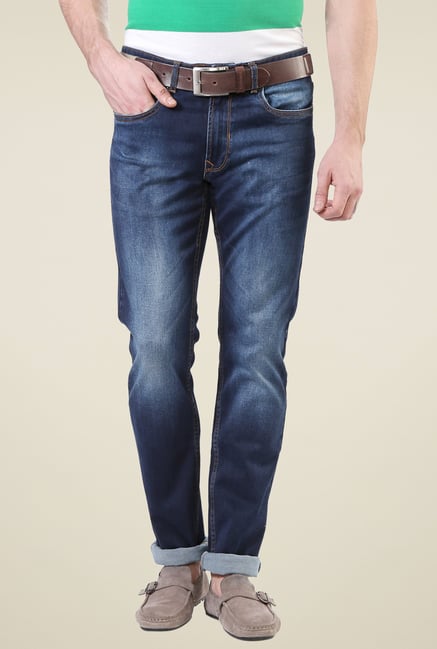 Peter England Dark Blue Heavily Washed Jeans Peter England Dark Blue Heavily Washed Jeans