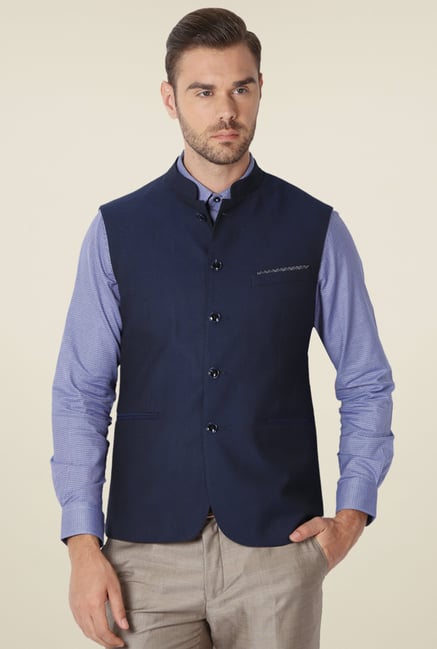 Peter England Navy Sleeveless Slim Fit Jacket Peter England Navy Sleeveless Slim Fit Jacket