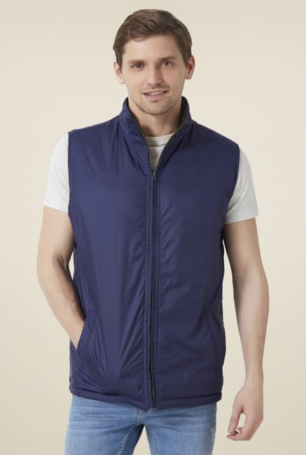 Peter England Navy & Black Sleeveless Reversible Jacket Peter England Navy & Black Sleeveless Reversible Jacket