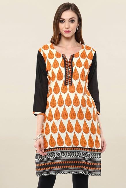 Jaipur Kurti Cream & Mustard Printed Cotton Kurti Jaipur Kurti Cream & Mustard Printed Cotton Kurti