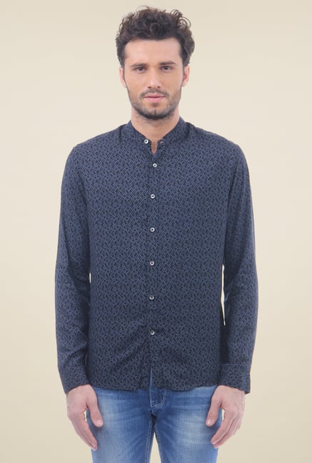 Flying Machine Navy Cotton Shirt Flying Machine Navy Cotton Shirt